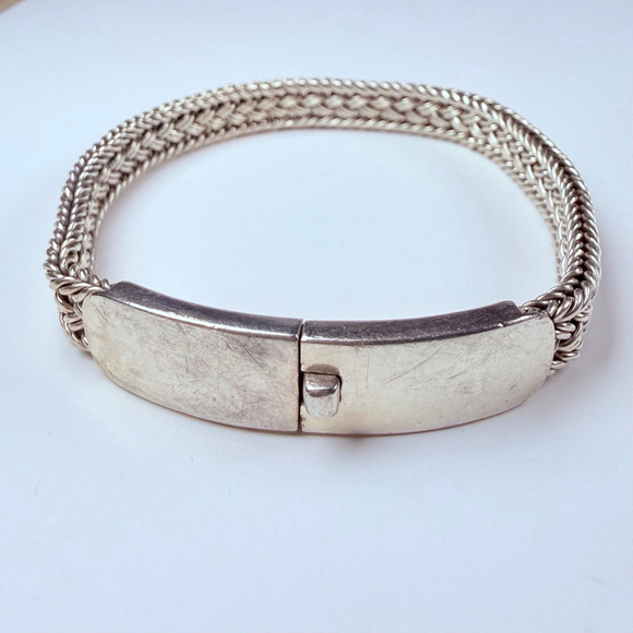 Classic Square Spiga Wheat 7.5mm Woven Braided 925 Sterling Silver VTG Bracelet - Picture 3 of 10